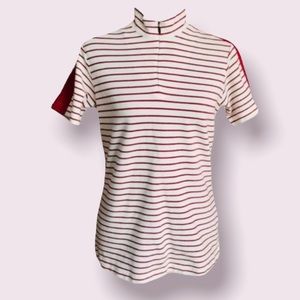 Adidas Climalite Stretch Zip Front Mock-neck Polo in Red and White Stripes